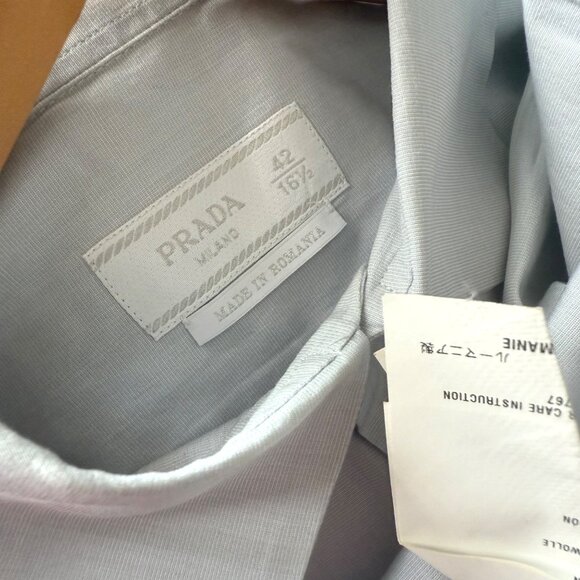 size 42, 16 1/2 Prada Mens Light Blue Button-Up Dress Shirt (stains) - Picture 8 of 12